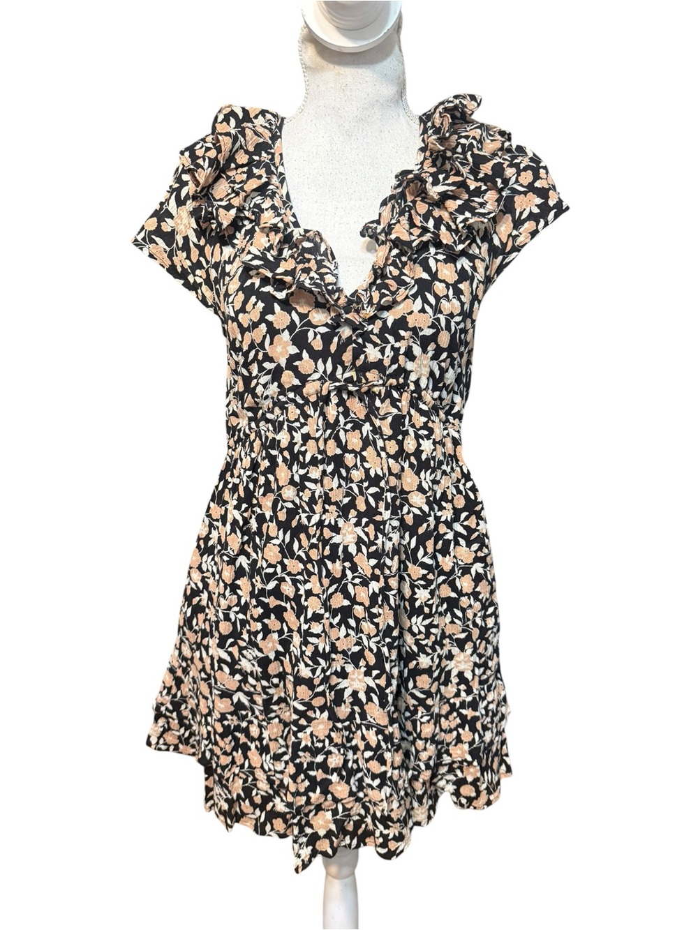 BANJANAN Marni Printed Mini Dress Floral Flutter Sleeve $305 Small